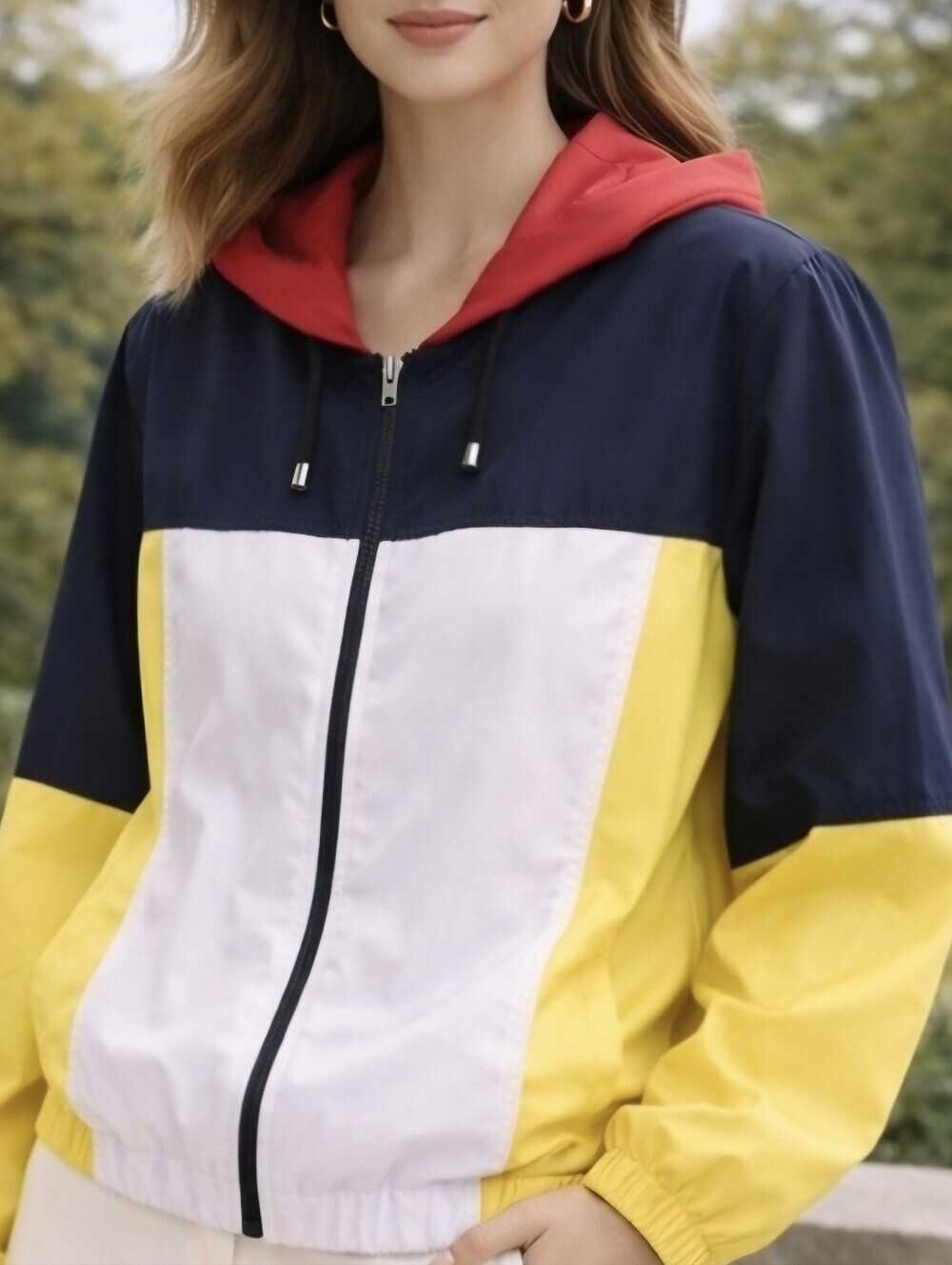 TOPSHOP Colorblock Windbreaker Jacket M US 8-10 Retro Y2K Hooded Lightweight Zip